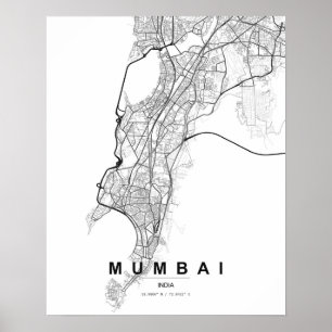 Mumbai Minimalist Map (Black & White) Poster