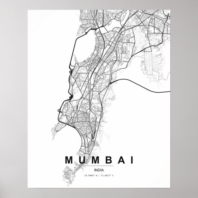 Mumbai Minimalist Map (Black & White) Poster (Front)