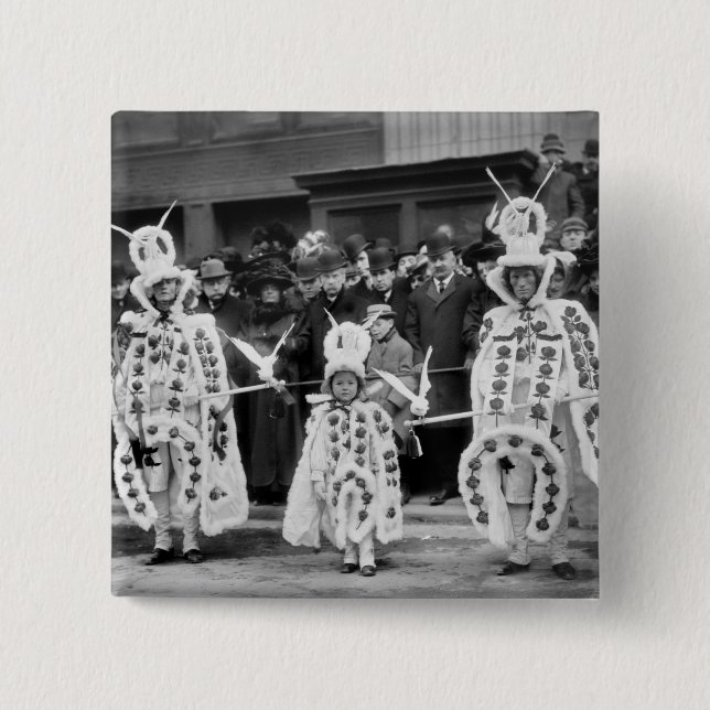 Mummers Parade, New Years Day, 1909 2 Inch Square Button (Front)
