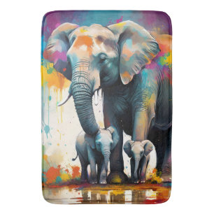 Mummy And Baby Elephants Colour Splash, Bath Mat