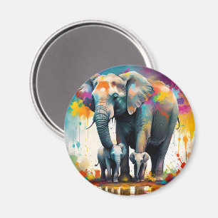 Mummy And Baby Elephants Colour Splash, Magnet
