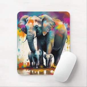 Mummy And Baby Elephants Colour Splash, Mouse Pad