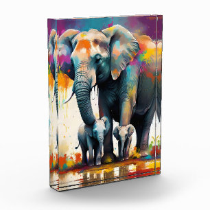Mummy And Baby Elephants Colour Splash, Photo Block