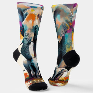 Mummy And Baby Elephants Colour Splash, Socks