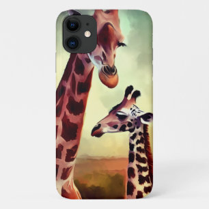 Mummy And Baby Giraffe Watercolour, iPhone 11 Case