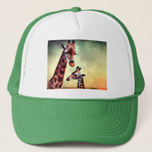 Mummy And Baby Giraffe Watercolour, Trucker Hat