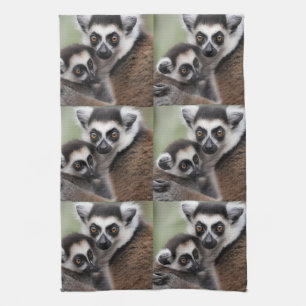 Mummy And Baby Lemur Cuddling, Kitchen Towel