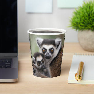 Mummy And Baby Lemur Cuddling, Paper Cups