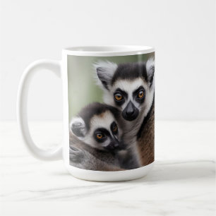 Mummy And Baby Lemur Cuddling, Wall Clock Coffee Mug