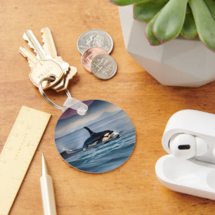 Mummy And Baby Orcas In The Ocean, Keychain