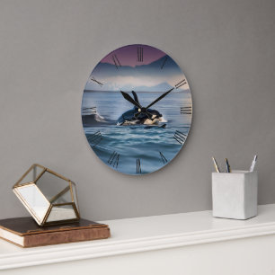 Mummy And Baby Orcas In The Ocean, Large Clock