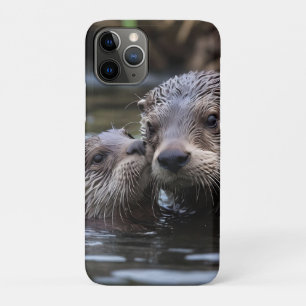 Mummy And Baby Otter Having A Cuddle In The River, iPhone 11 Pro Case