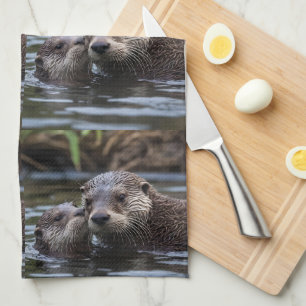 Mummy And Baby Otter Having A Cuddle In The River, Kitchen Towel