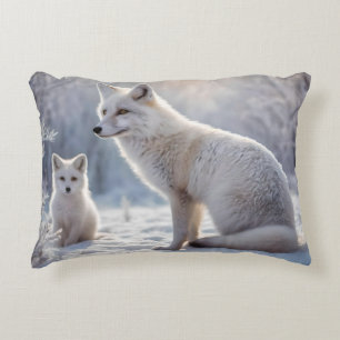 Mummy And Baby White Arctic Foxes, Accent Pillow