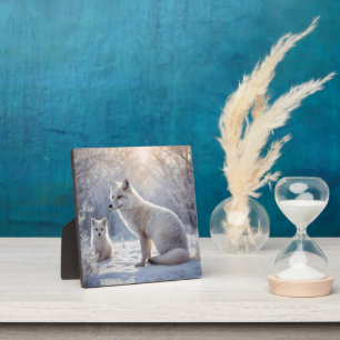 Mummy And Baby White Arctic Foxes, Plaque