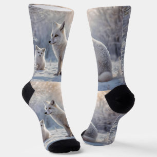 Mummy And Baby White Arctic Foxes, Socks