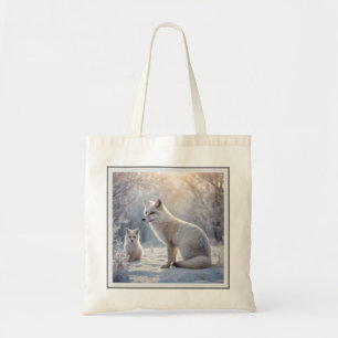 Mummy And Baby White Arctic Foxes, Tote Bag