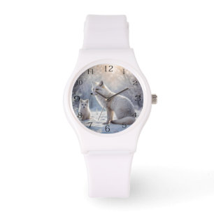 Mummy And Baby White Arctic Foxes, Watch