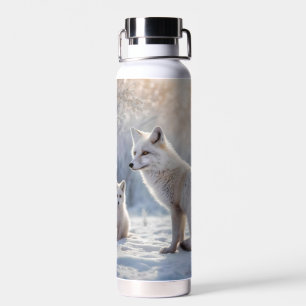 Mummy And Baby White Arctic Foxes, Water Bottle