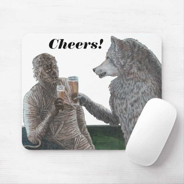 Mummy and Werewolf Drinking Beer Cheers Mouse Pad (With Mouse)