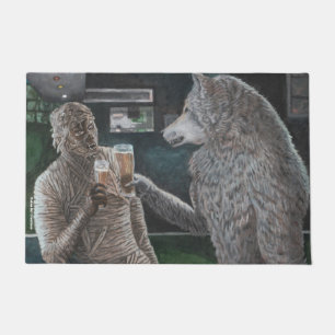 Mummy and Werewolf Drinking Beer Door Mat