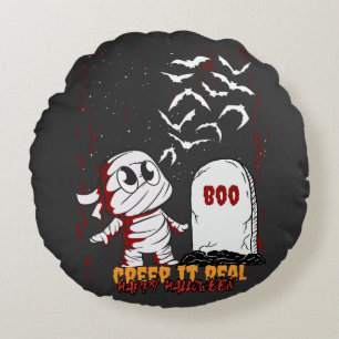 Mummy at Grave Boo Halloween Round Pillow