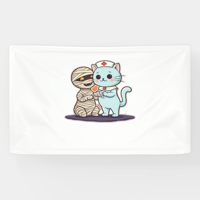 Mummy Boo-Boo Nurse Cat to the Rescue! Classic T-S Banner (Horizontal)