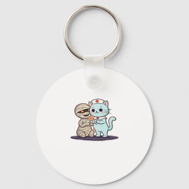 Mummy Boo-Boo Nurse Cat to the Rescue! Classic T-S Keychain (Front)
