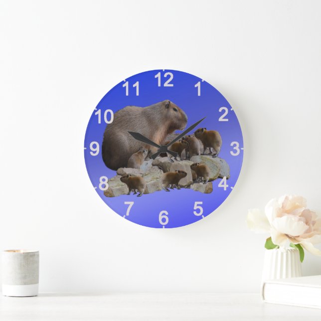 Mummy Capybara Avec Bébés, Horloge Murale (Maison)