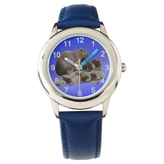 Mummy Capybara With Babies, Kids Wrist Watch (Front)