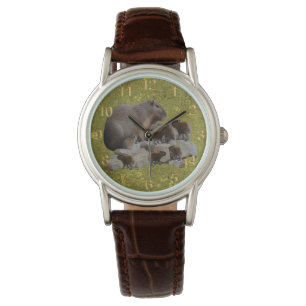 Mummy Capybara With Babies, Ladies Wrist Watch
