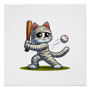 Mummy Cat Baseball Pumpkin Halloween. Tank Top Poster