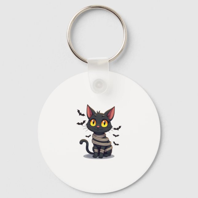 Mummy Cat Kitten Halloween Keychain (Front)