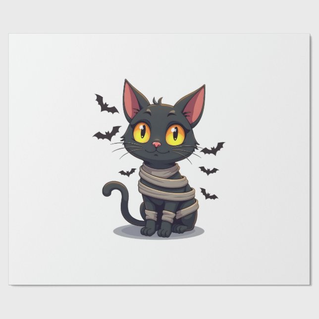 Mummy Cat Kitten Halloween Wrapping Paper (Flat)