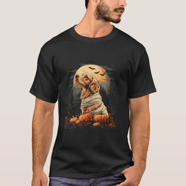 Mummy Cocker Spaniel Pumpkin Scary Halloween Dog L T-Shirt (Front)