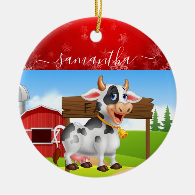 Mummy Cow Christmas  Ceramic Ornament (Front)