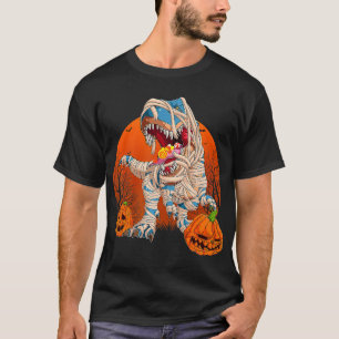 Mummy Dinosaur T Rex Spooky Moon Pumpkin Halloween T-Shirt