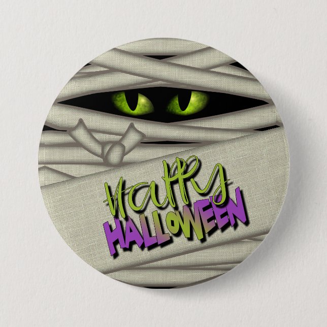Mummy Eyes Halloween Green ID685 3 Inch Round Button (Front)