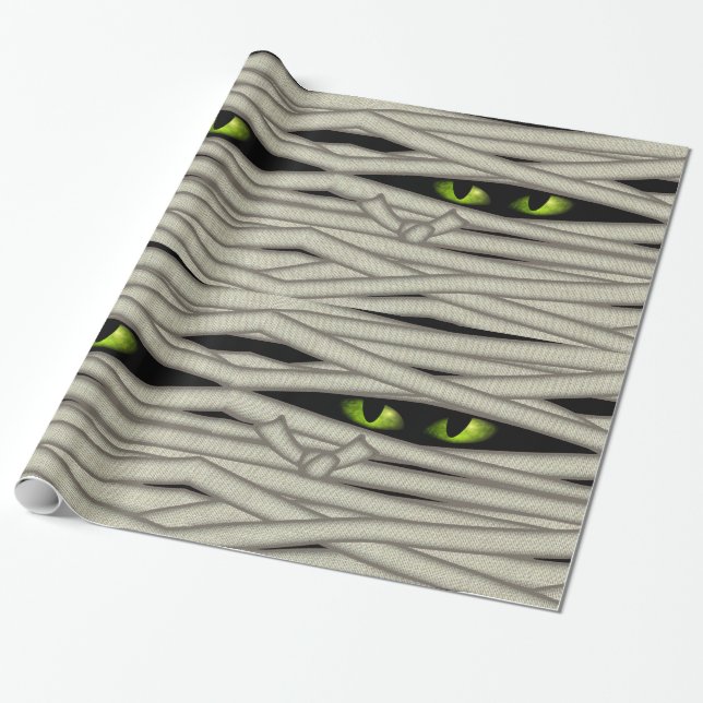 Mummy Eyes Halloween Green ID685 Wrapping Paper (Unrolled)