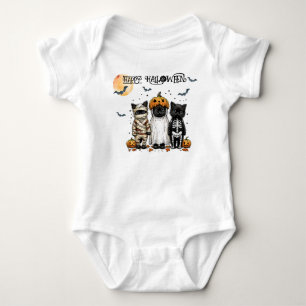 Mummy, Ghost & Skeleton Kitties on Halloween Baby Bodysuit