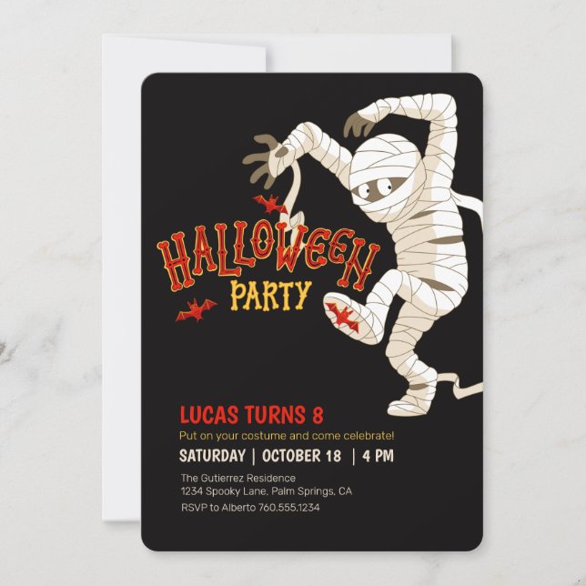 Mummy Halloween Birthday Party Invitation (Front)