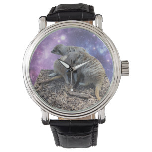 Mummy Meerkat And Her Pup, Mens Leather Watch. Watch