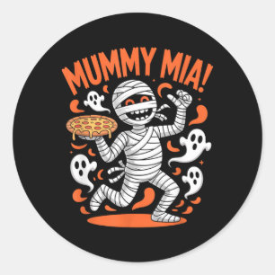 Mummy Mia Funny Halloween Ghost Pizza Classic Round Sticker