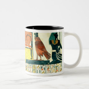 Mummy on a funeral bed with various divinities Two-Tone coffee mug