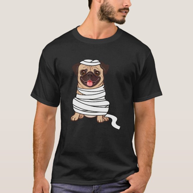 Mummy Pug Cute Dog Halloween Costume Pug O Ween T-Shirt (Front)