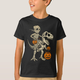 Mummy Skeleton Riding Dinosaur T Rex Kids Boys Men T-Shirt