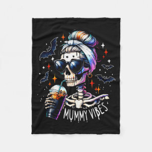 Mummy Vibes Skeleton Coffee Mom Soky Season Hallow Fleece Blanket