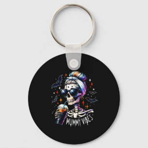 Mummy Vibes Skeleton Coffee Mom Soky Season Hallow Keychain