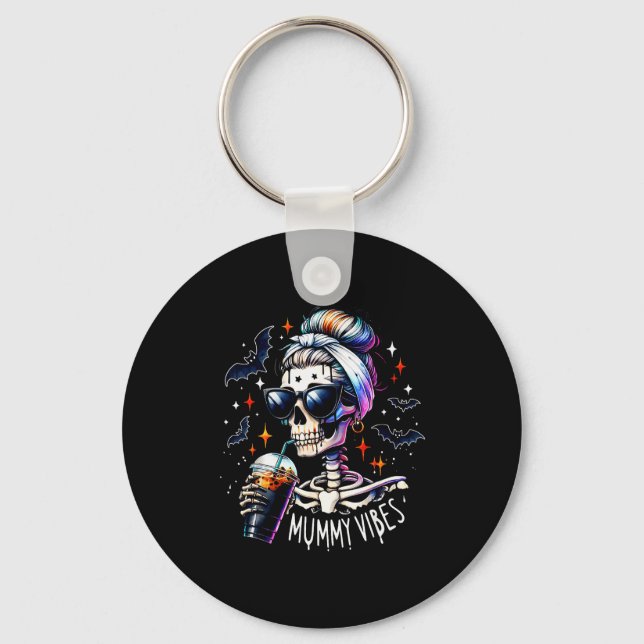 Mummy Vibes Skeleton Coffee Mom Soky Season Hallow Keychain (Front)