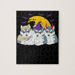 Mummy witch siberian husky dog halloween gift jigsaw puzzle